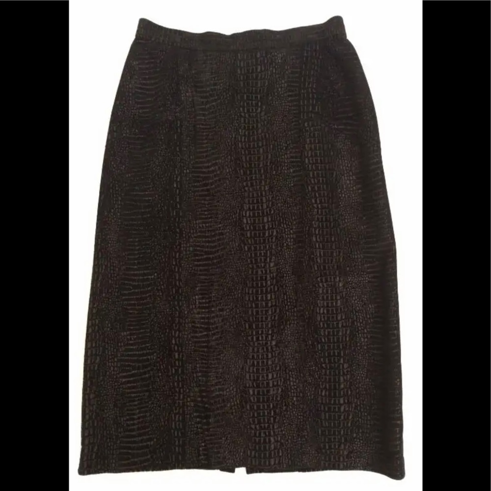 Vintage Silver Snakeskin Print Black SUEDE Leather Pencil Skirt fits size small